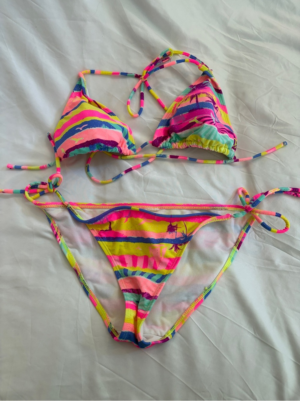 OP Women’s Neon Multi-Color Stripe Triangle Bikini